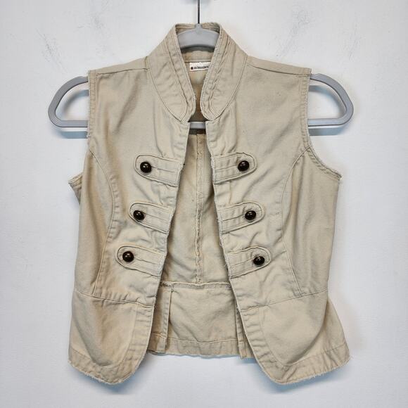 No Boundaries Y2K Military Vest Jr Small 3-5 Beige Distressed Big Buttons Chic - Picture 1 of 11